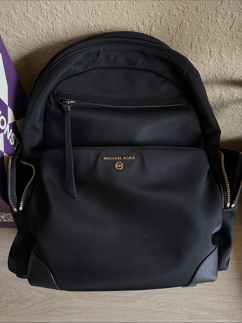 Michael Kors Black Backpack with Gold Accents